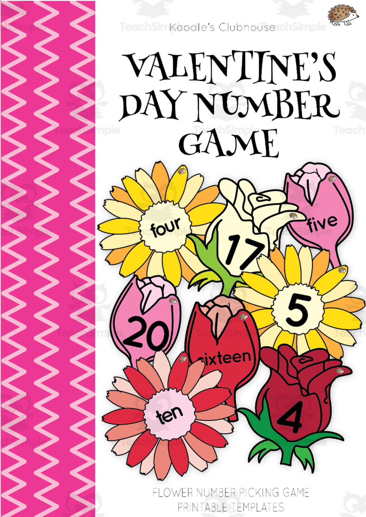 An educational teaching resource from Koodles Clubhouse entitled Valentine's Day Numbers Game downloadable at Teach Simple.