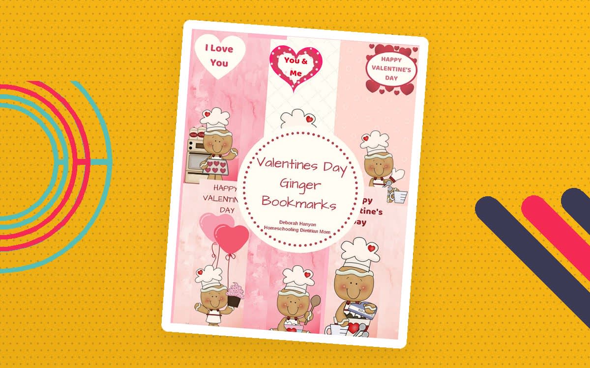 An educational teaching resource from Homeschooling Dietitian Mom entitled Valentines Day Projects - Cards & Bookmarks Gingerbread Cooking Theme downloadable at Teach Simple.