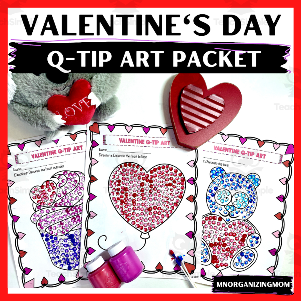 An educational teaching resource from mnorganizingmom entitled Valentine's Day Q-Tip Art downloadable at Teach Simple.