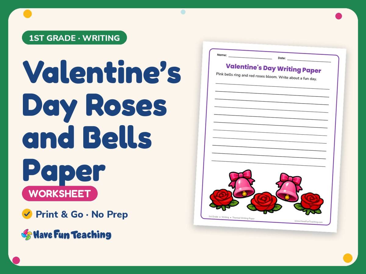 Valentine’s Day Roses and Bells Paper – 1st Grade Themed Writing Paper preview