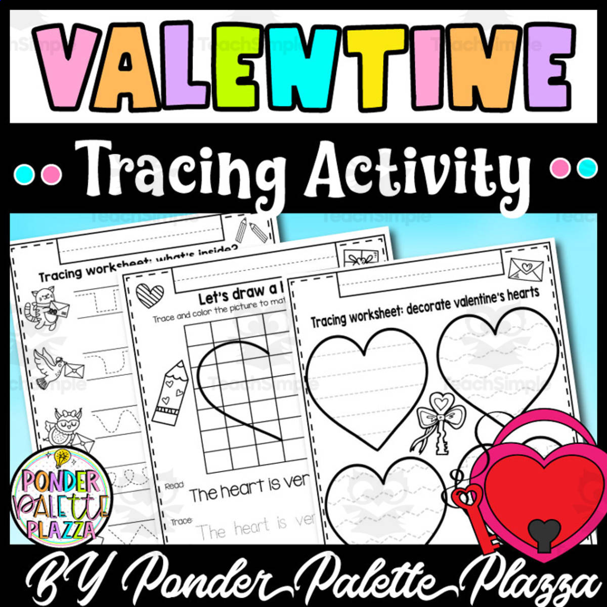 An educational teaching resource from Ponder Palette Plazza entitled Valentine's Day Tracing Activity downloadable at Teach Simple.