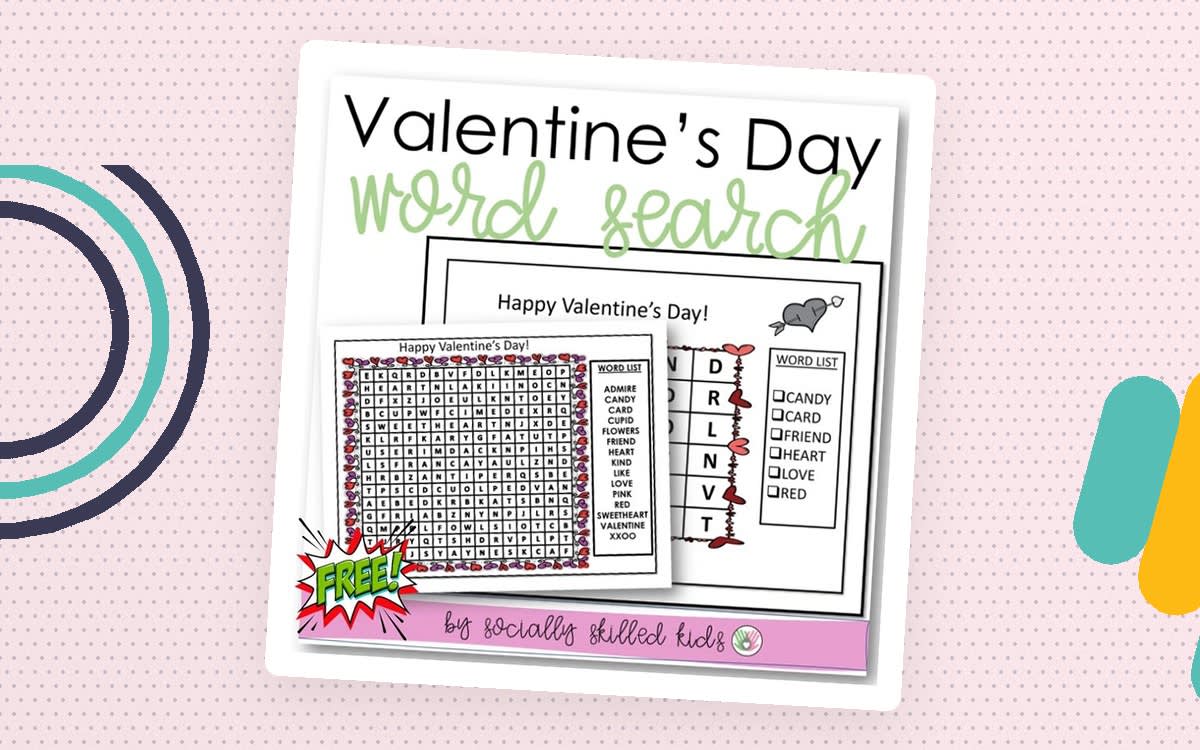 An educational teaching resource from Socially Skilled Kids entitled Valentine's Day Word Search downloadable at Teach Simple.