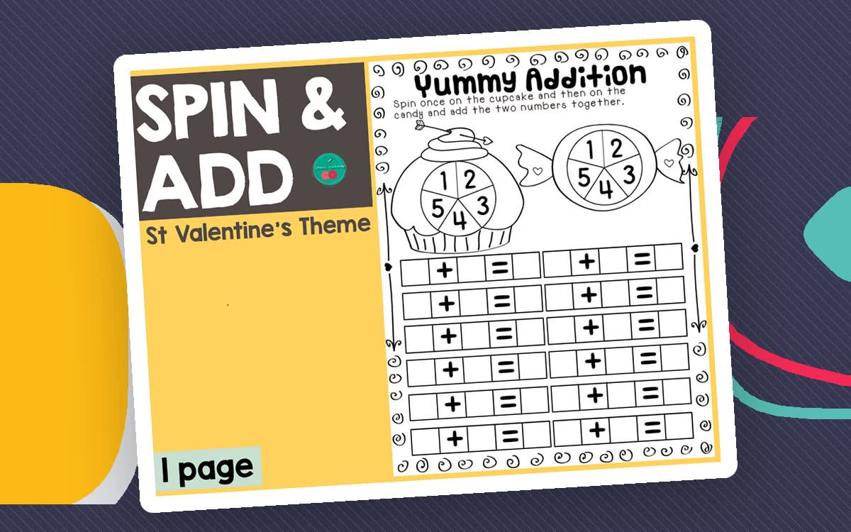 An educational teaching resource from Cherry Workshop entitled Valentine's Day Yummy Addition downloadable at Teach Simple.