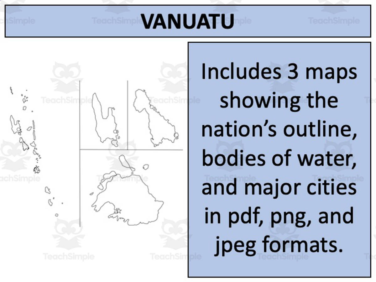 An educational teaching resource from Mr Gray History entitled Vanuatu Map Resources downloadable at Teach Simple.