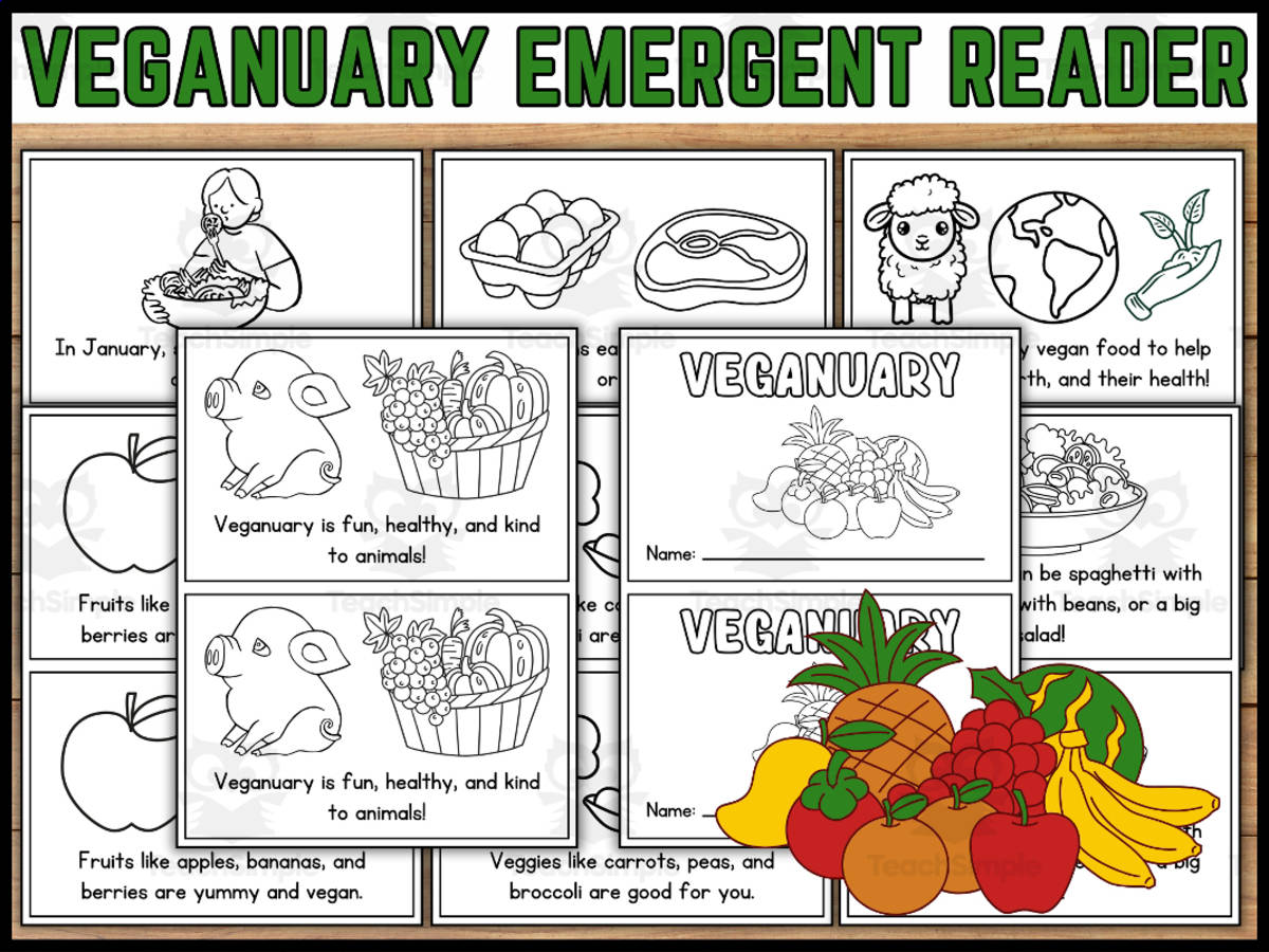 An educational teaching resource from Wonderland School entitled Veganuary Emergent Reader | World Vegan Day Mini-book for Early Reader downloadable at Teach Simple.