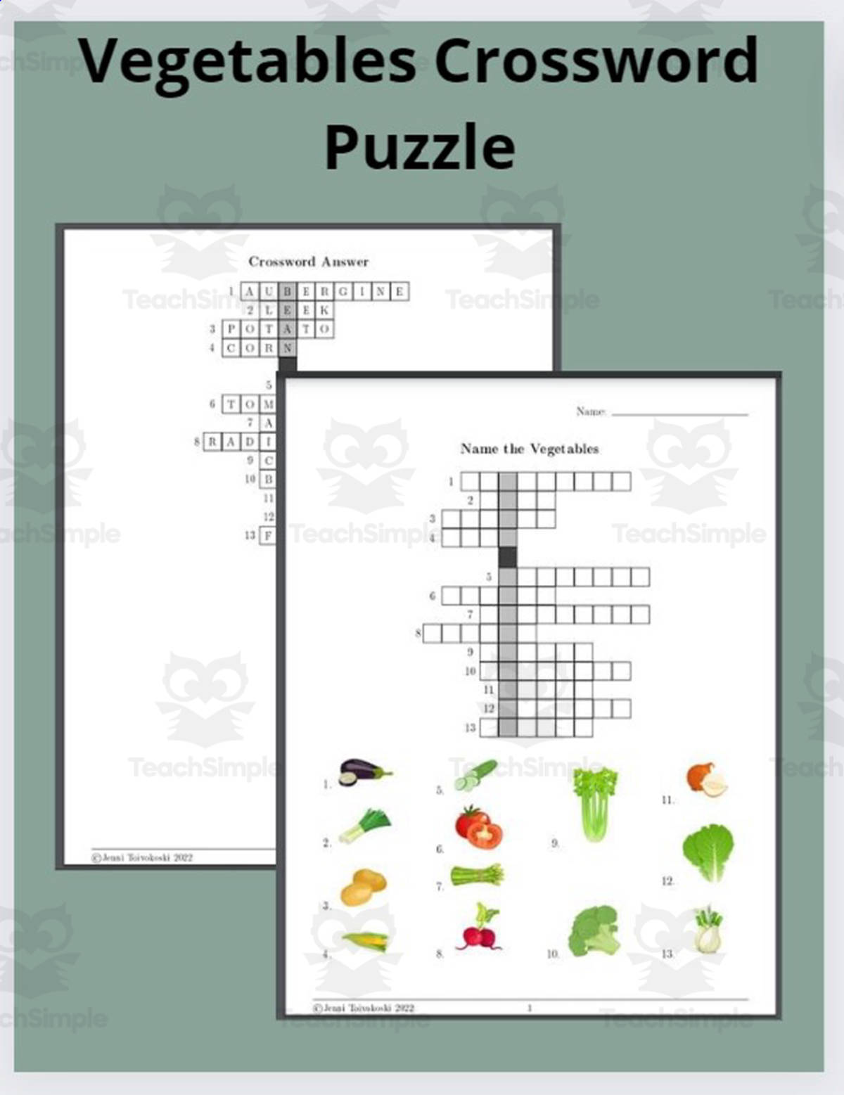An educational teaching resource from TheBrightestKid entitled Vegetables Crossword Puzzle downloadable at Teach Simple.