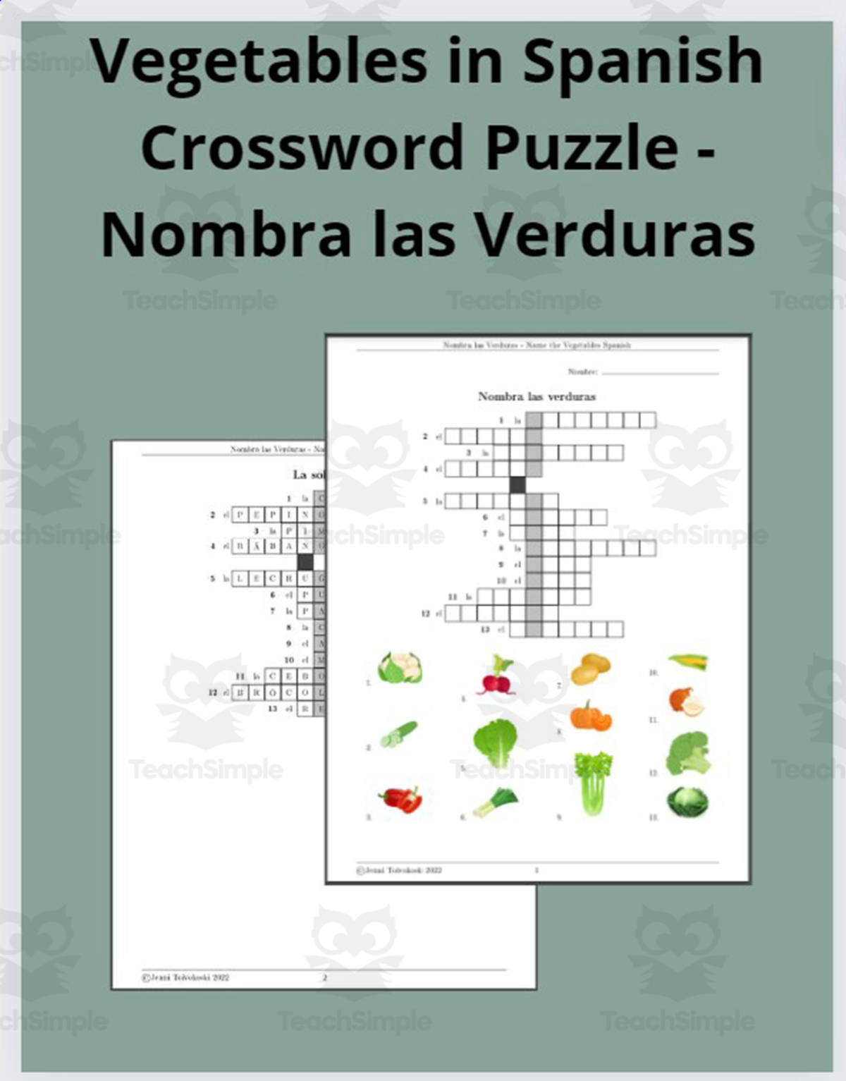 An educational teaching resource from TheBrightestKid entitled Vegetables in Spanish Crossword Puzzle - Nombra las Verduras downloadable at Teach Simple.