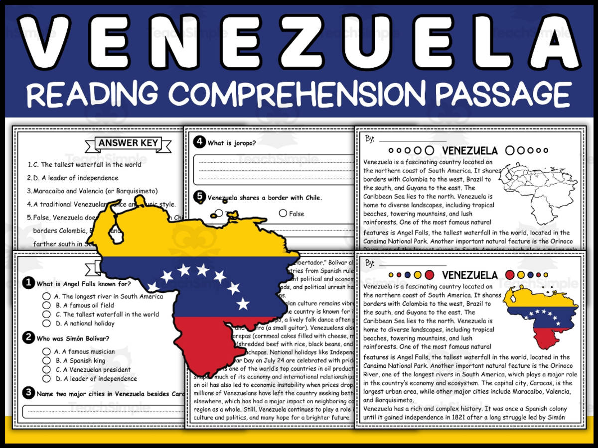 An educational teaching resource from Wonderland School entitled Venezuela Reading Comprehension Passage | Hispanic Heritage Month downloadable at Teach Simple.