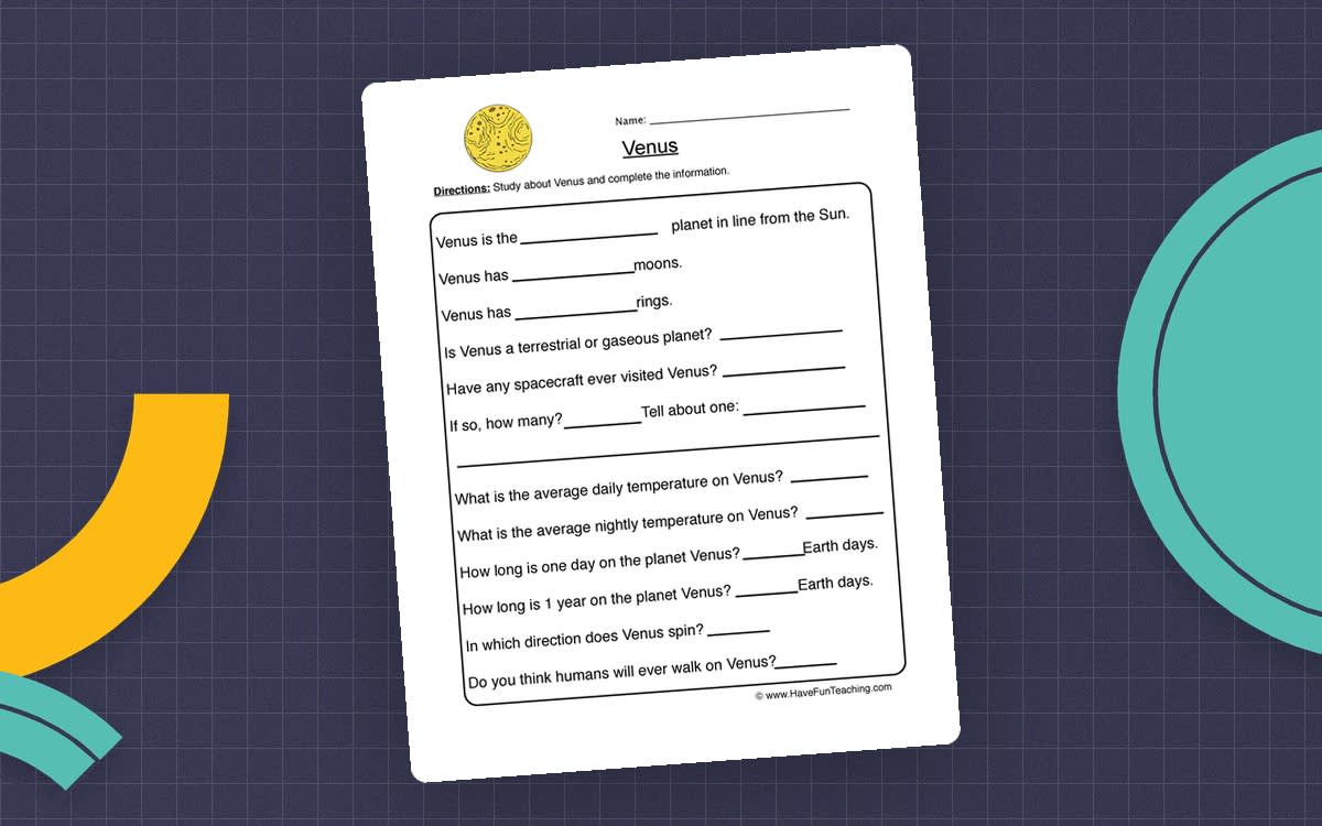 An educational teaching resource from Have Fun Teaching entitled Venus Planet Worksheet downloadable at Teach Simple.