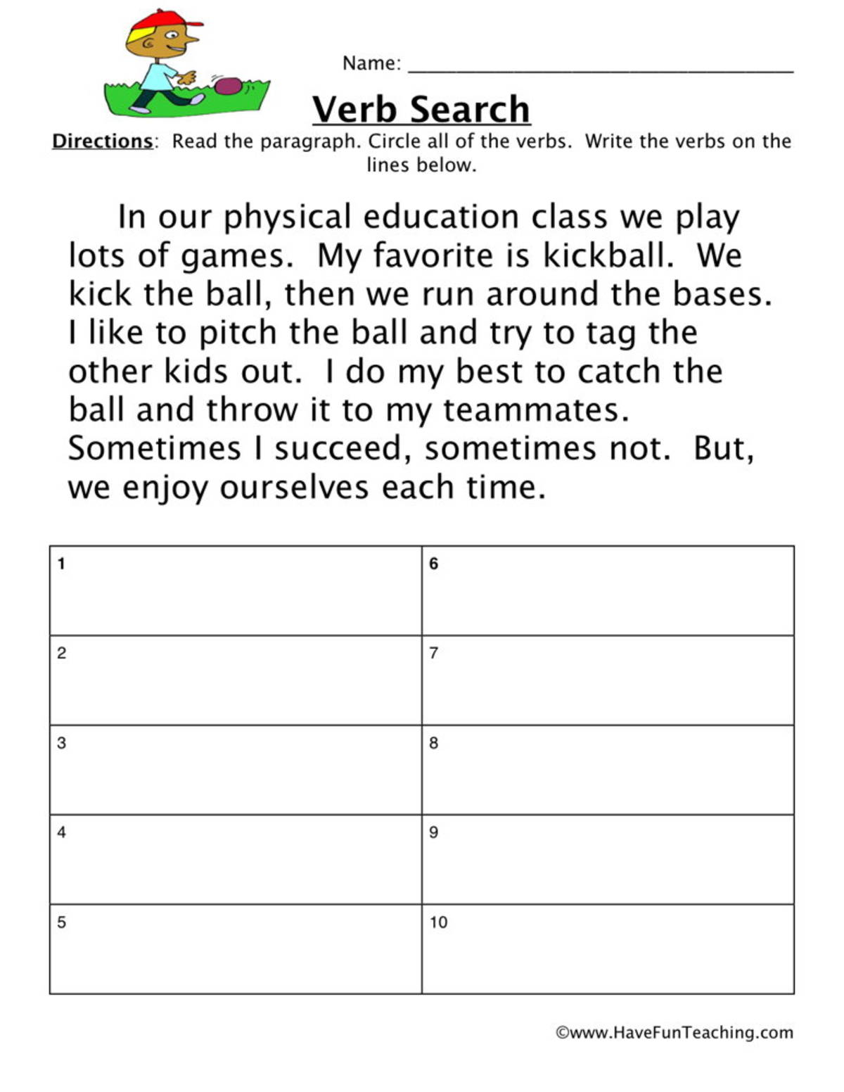 An educational teaching resource from Have Fun Teaching entitled Verb Search Worksheet downloadable at Teach Simple.
