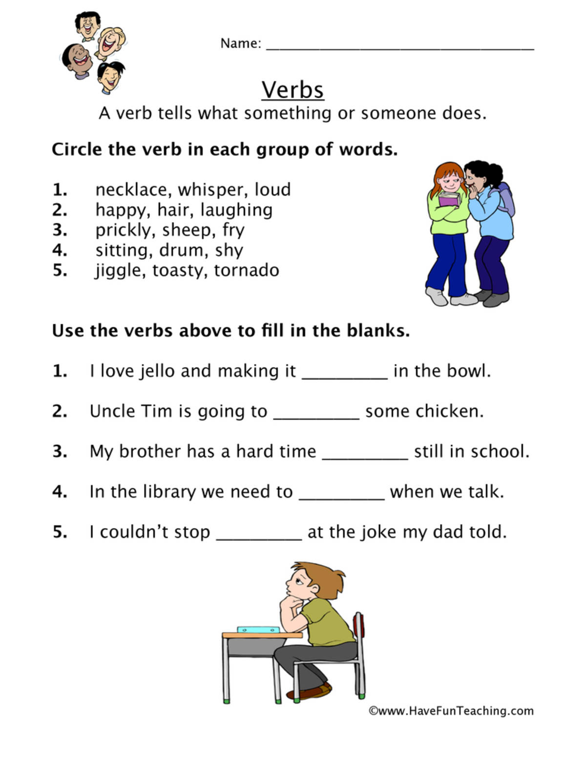 An educational teaching resource from Have Fun Teaching entitled Verb Usage Worksheet downloadable at Teach Simple.