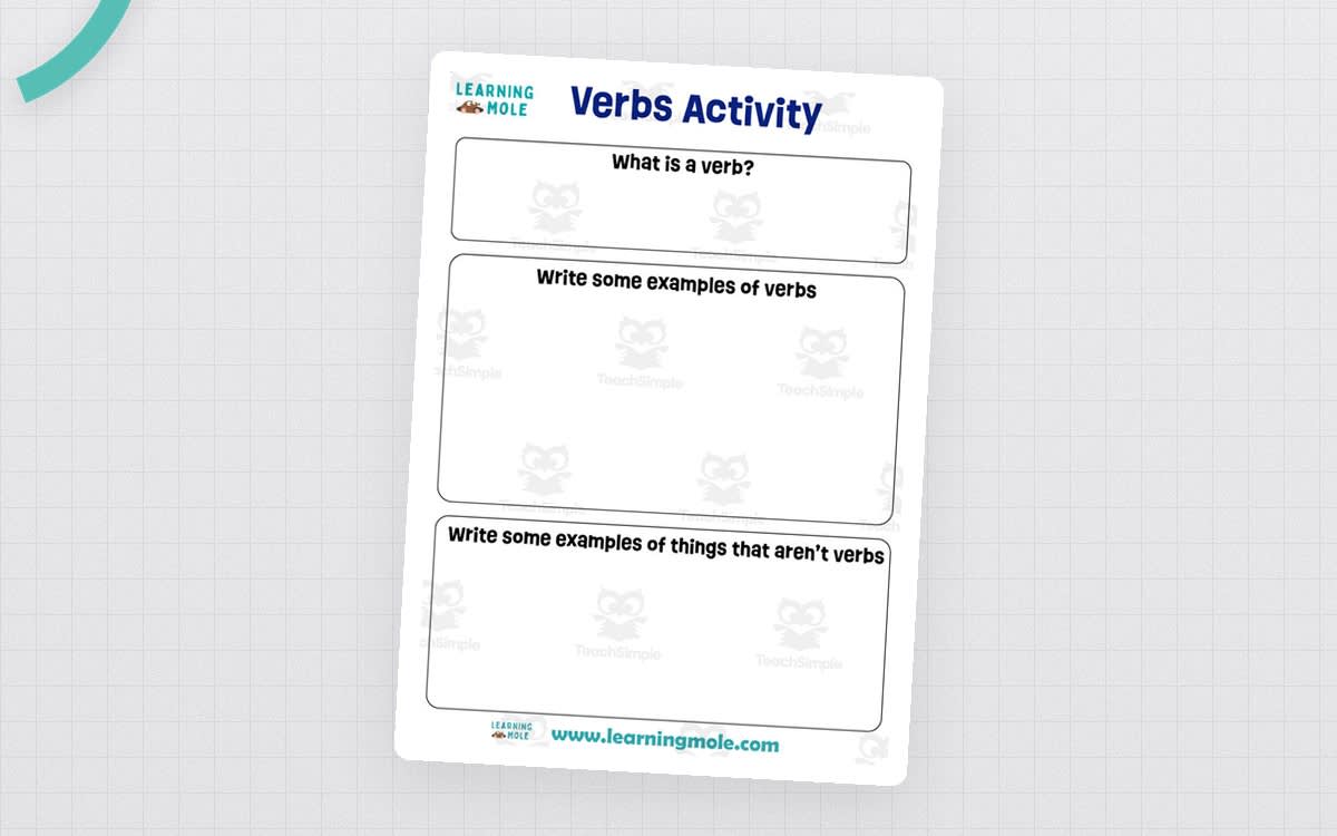 An educational teaching resource from Educational Voice entitled Verbs Activity downloadable at Teach Simple.
