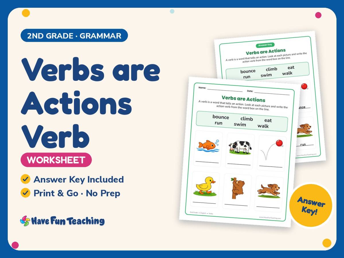 Verbs are Actions Verb Worksheet – 2nd Grade Grammar Practice preview