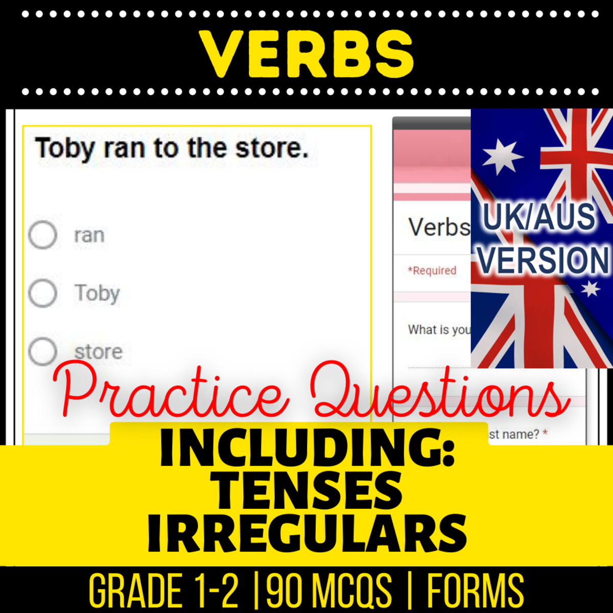 An educational teaching resource from Cored Education entitled Verbs Grammar MCQs: 6 Lessons, 90 Questions, 6 Forms downloadable at Teach Simple.