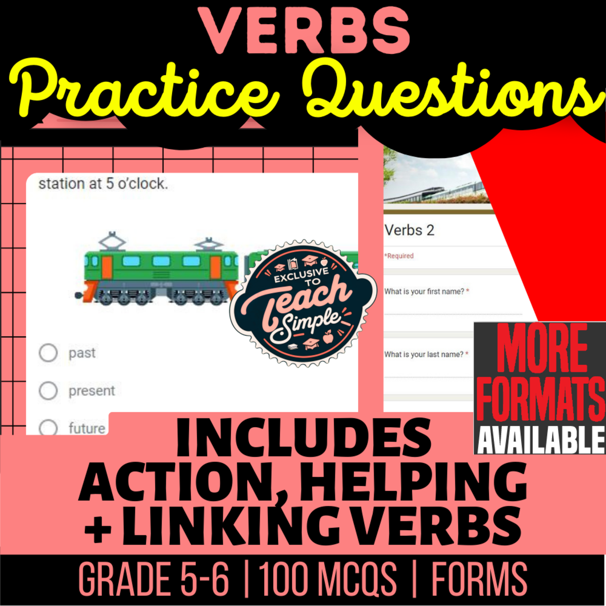 An educational teaching resource from Cored Education entitled Verbs Practice Questions - Grammar Grade 5-6 (Forms) downloadable at Teach Simple.