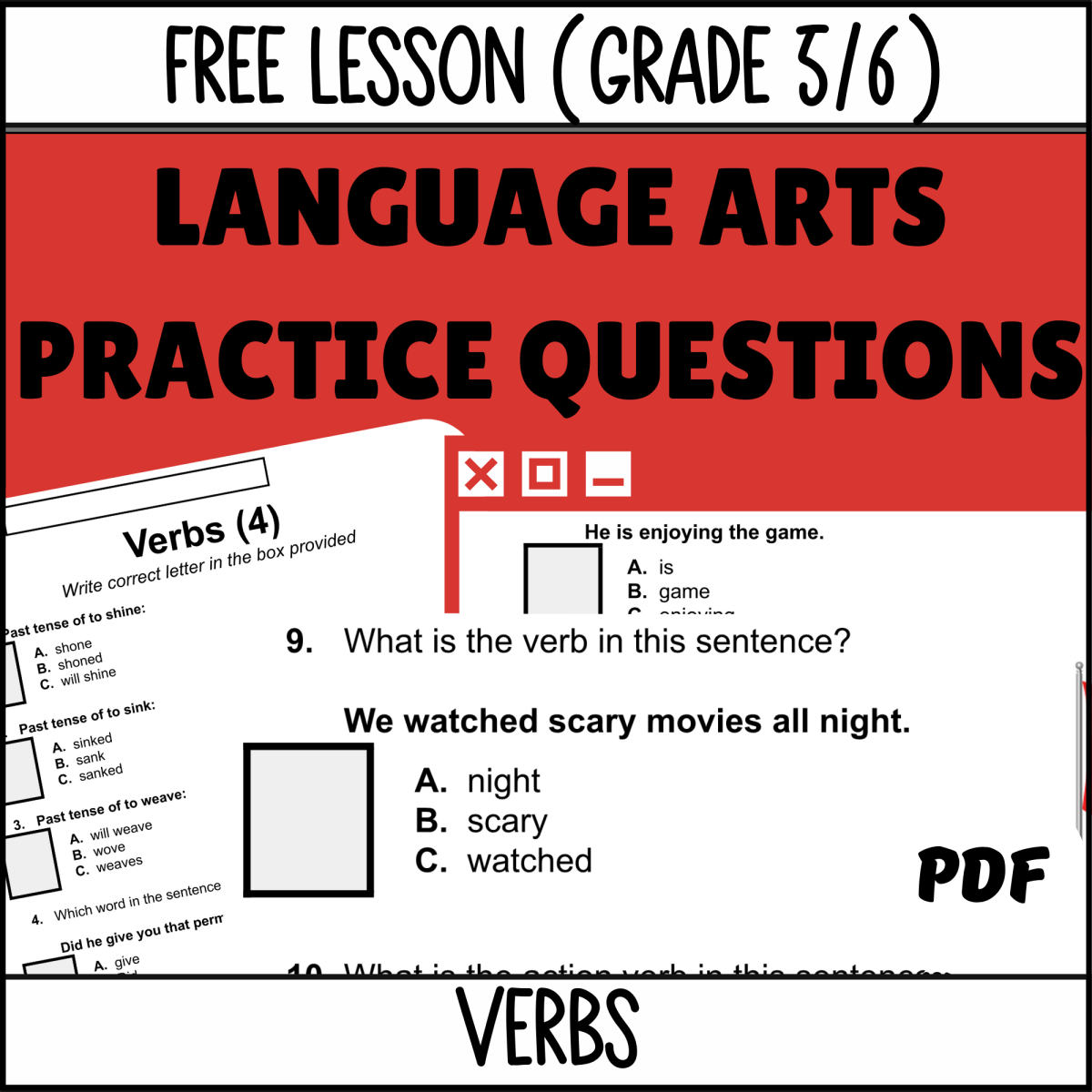 An educational teaching resource from Cored Education entitled Verbs Sample Lesson - Grammar Grade 5-6 (PDF) downloadable at Teach Simple.