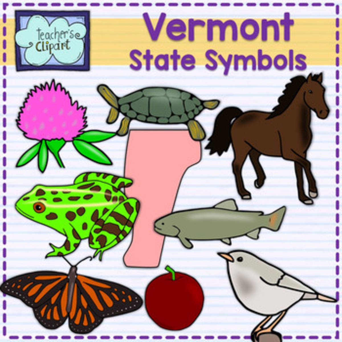 An educational teaching resource from Teacher's Clipart entitled Vermont State Symbols Clip Art downloadable at Teach Simple.