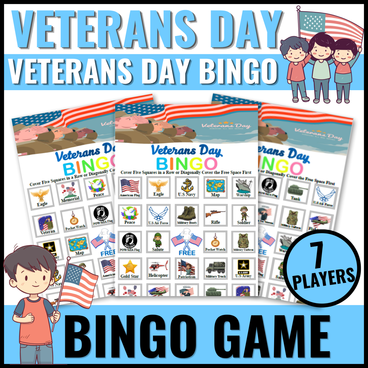 An educational teaching resource from Bambolina55 entitled Veterans Day Bingo Game for Kindergarten - 8th downloadable at Teach Simple.