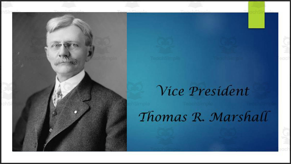 An educational teaching resource from Mr. Matthews Teacher Store entitled Vice President Thomas Marshall Biography PowerPoint downloadable at Teach Simple.