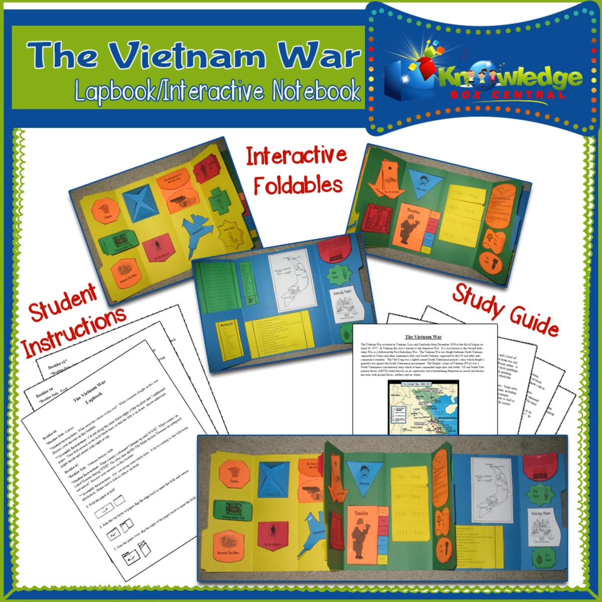 An educational teaching resource from Knowledge Box Central entitled Vietnam War Lapbook / Interactive Notebookn- EBOOK downloadable at Teach Simple.