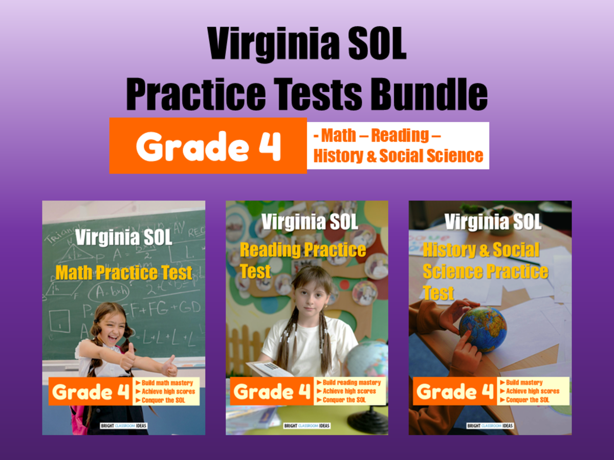 An educational teaching resource from Bright Classroom Ideas Marketplace entitled Virginia SOL Practice Tests Bundle for Grade 4 downloadable at Teach Simple.