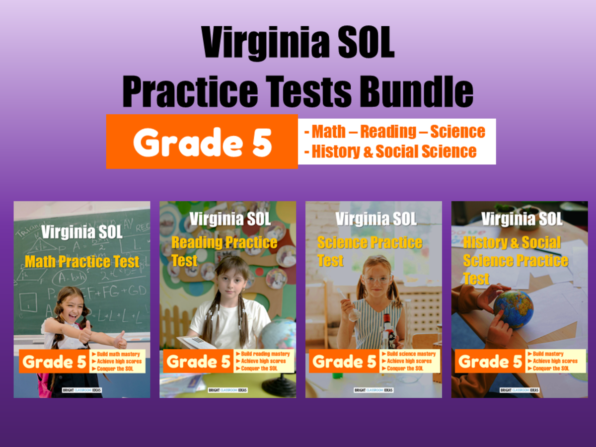 An educational teaching resource from Bright Classroom Ideas Marketplace entitled Virginia SOL Practice Tests Bundle for Grade 5 downloadable at Teach Simple.