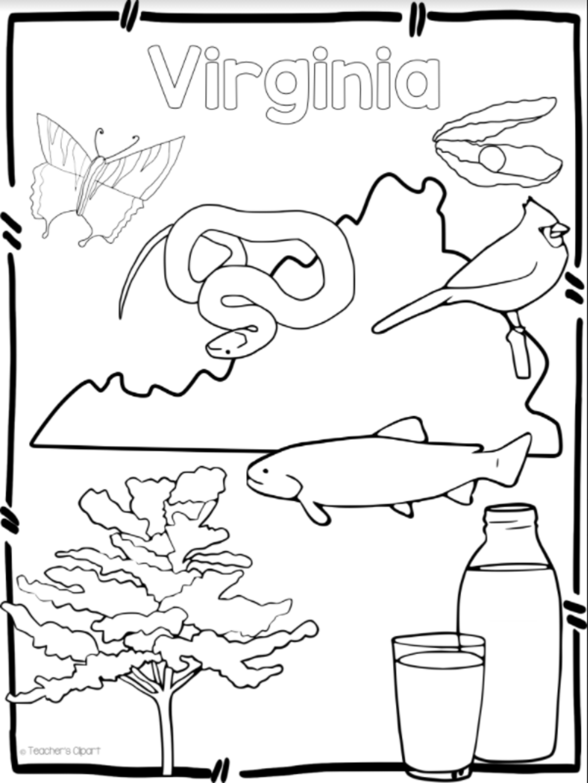 An educational teaching resource from Teacher's Clipart entitled Virginia State Symbols Clip Art downloadable at Teach Simple.