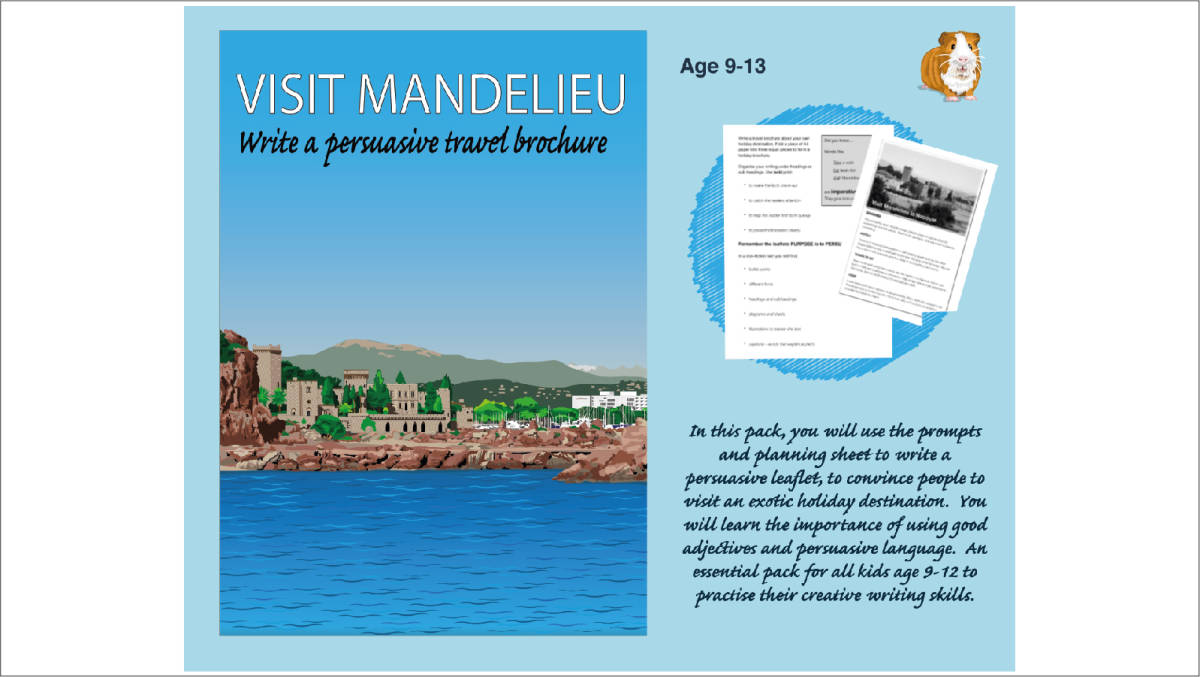 An educational teaching resource from Guinea Pig Education entitled Visit Mandelieu: Write A Travel Brochure (9-13 years) downloadable at Teach Simple.