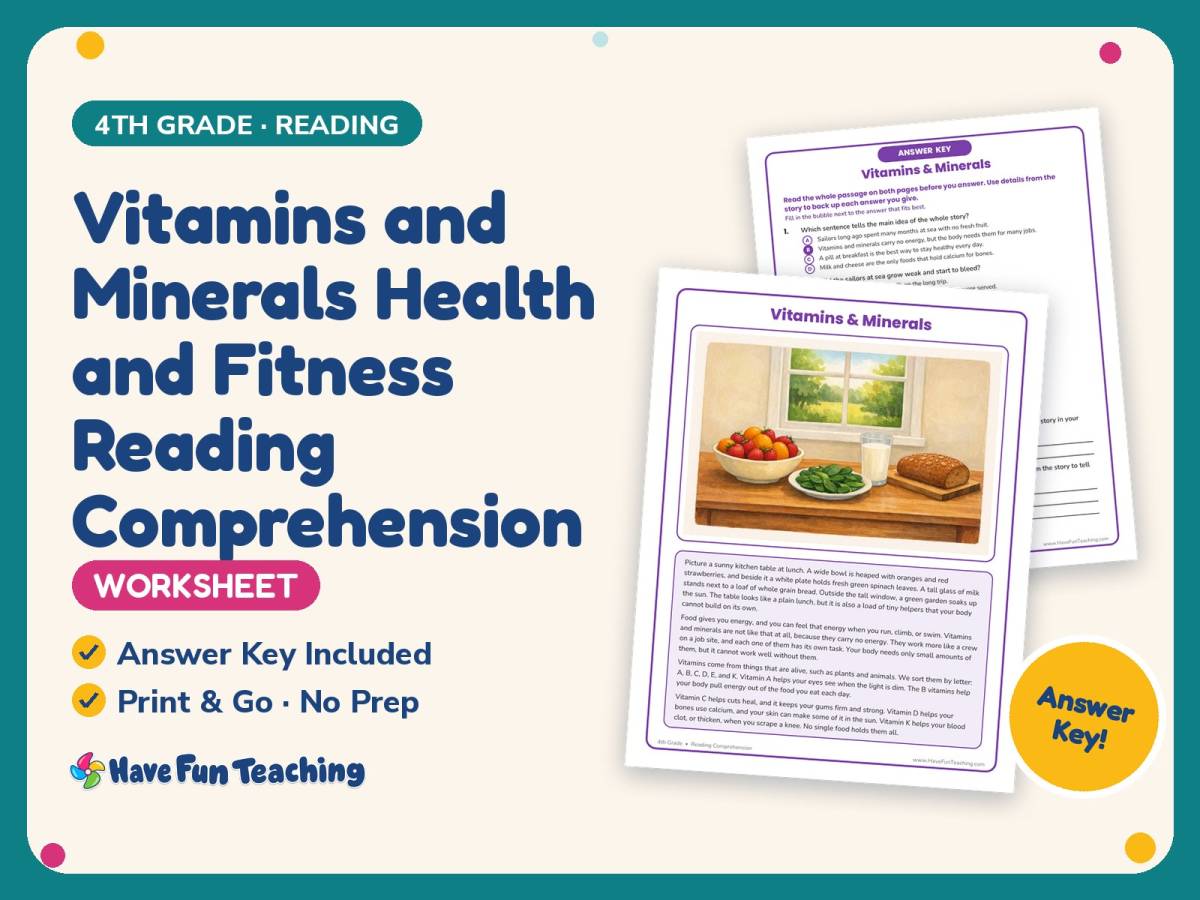 Vitamins and Minerals Health and Fitness Worksheet – 4th Grade preview