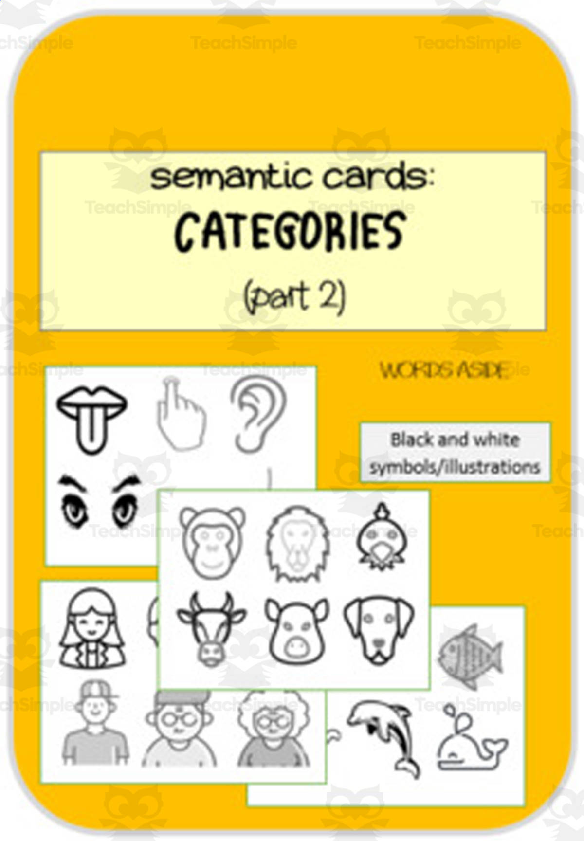 An educational teaching resource from WORDS ASIDE entitled Vocabulary Flashcards | Symbols and Illustrations Categories (part 2) downloadable at Teach Simple.