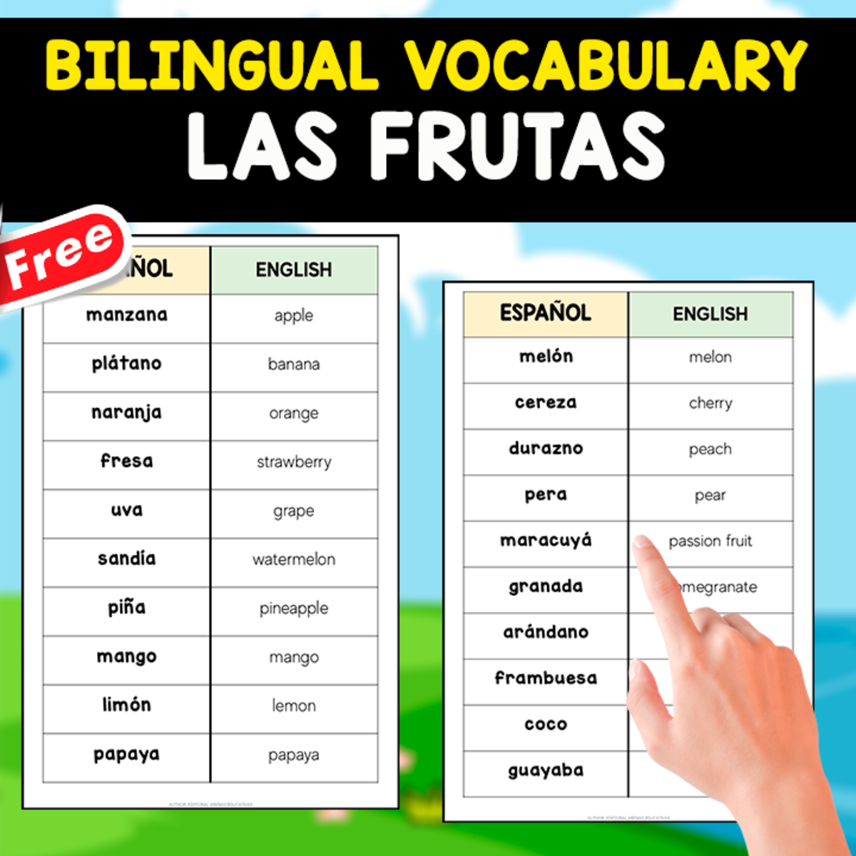 An educational teaching resource from EDITORIAL LAURA EDUCA entitled VOCABULARY OF THE FRUITS | Spanish + English downloadable at Teach Simple.