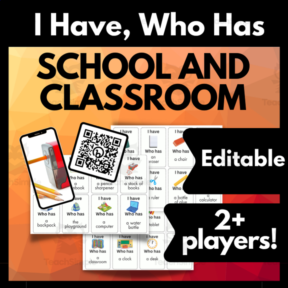 An educational teaching resource from Melissa Is Teaching entitled Vocabulary Review Game Back to School Words I Have, Who Has, Editable downloadable at Teach Simple.