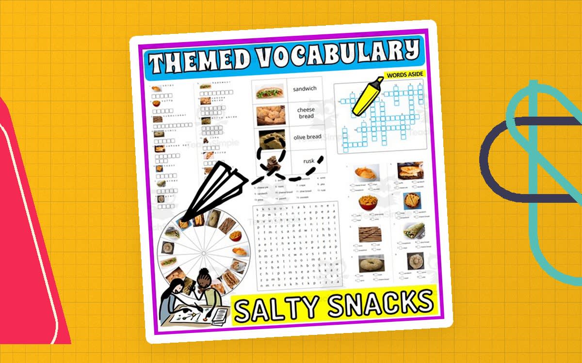 An educational teaching resource from WORDS ASIDE entitled Vocabulary with Cards | Crossword Wordsearch Anagram FAST FOOD downloadable at Teach Simple.