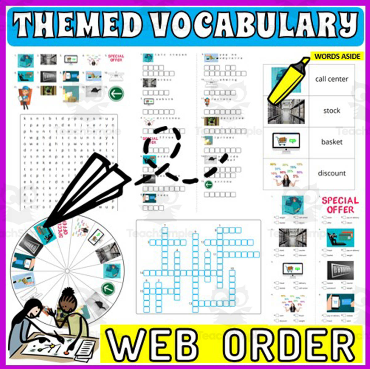 An educational teaching resource from WORDS ASIDE entitled Vocabulary with Cards | Crossword Wordsearch Anagram WEB SHOP downloadable at Teach Simple.