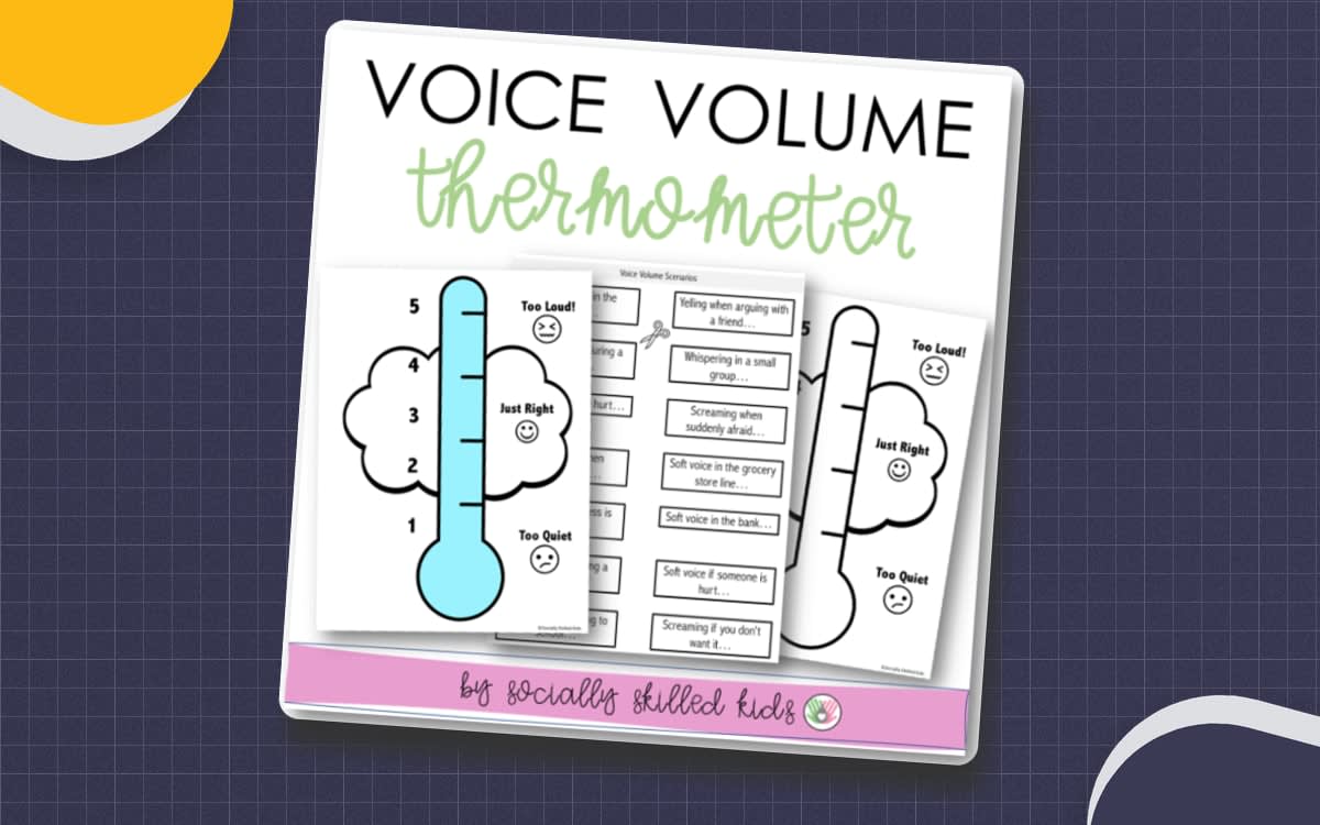 An educational teaching resource from Socially Skilled Kids entitled Voice Volume Thermometer Activity downloadable at Teach Simple.
