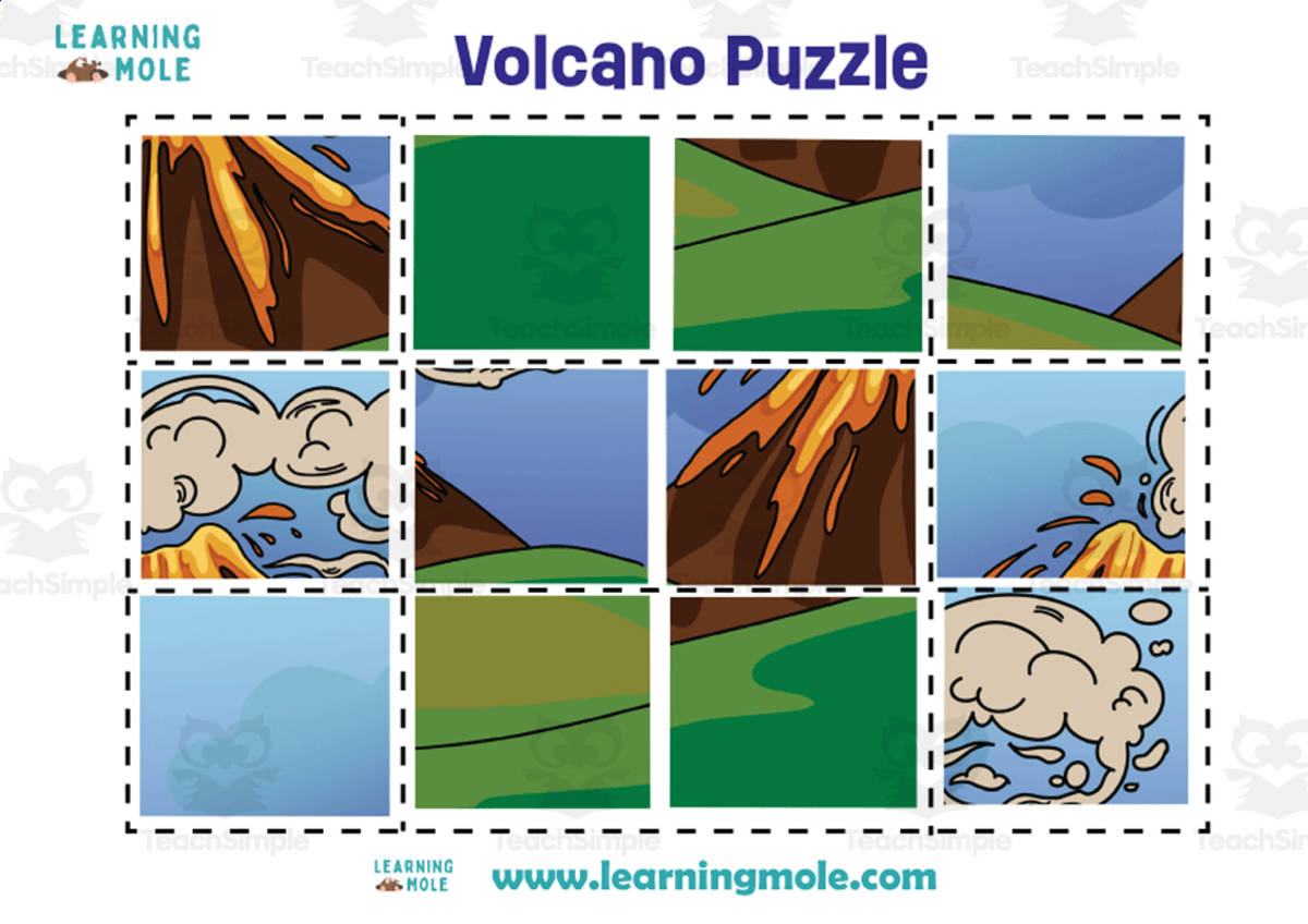 An educational teaching resource from Educational Voice entitled Volcano Puzzle Activity downloadable at Teach Simple.