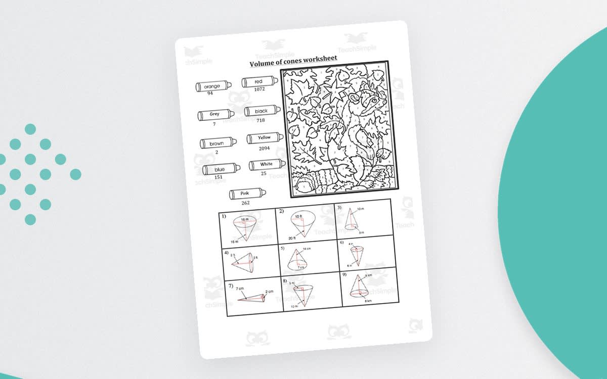 An educational teaching resource from Mrs. B Secondary Math entitled Volume of Cones Colour by Number Activity downloadable at Teach Simple.