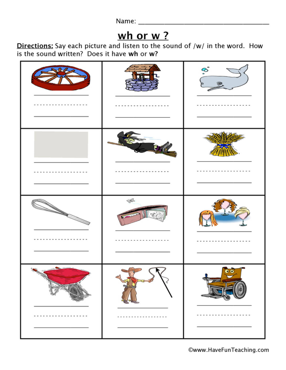 An educational teaching resource from Have Fun Teaching entitled W or WH Worksheet downloadable at Teach Simple.