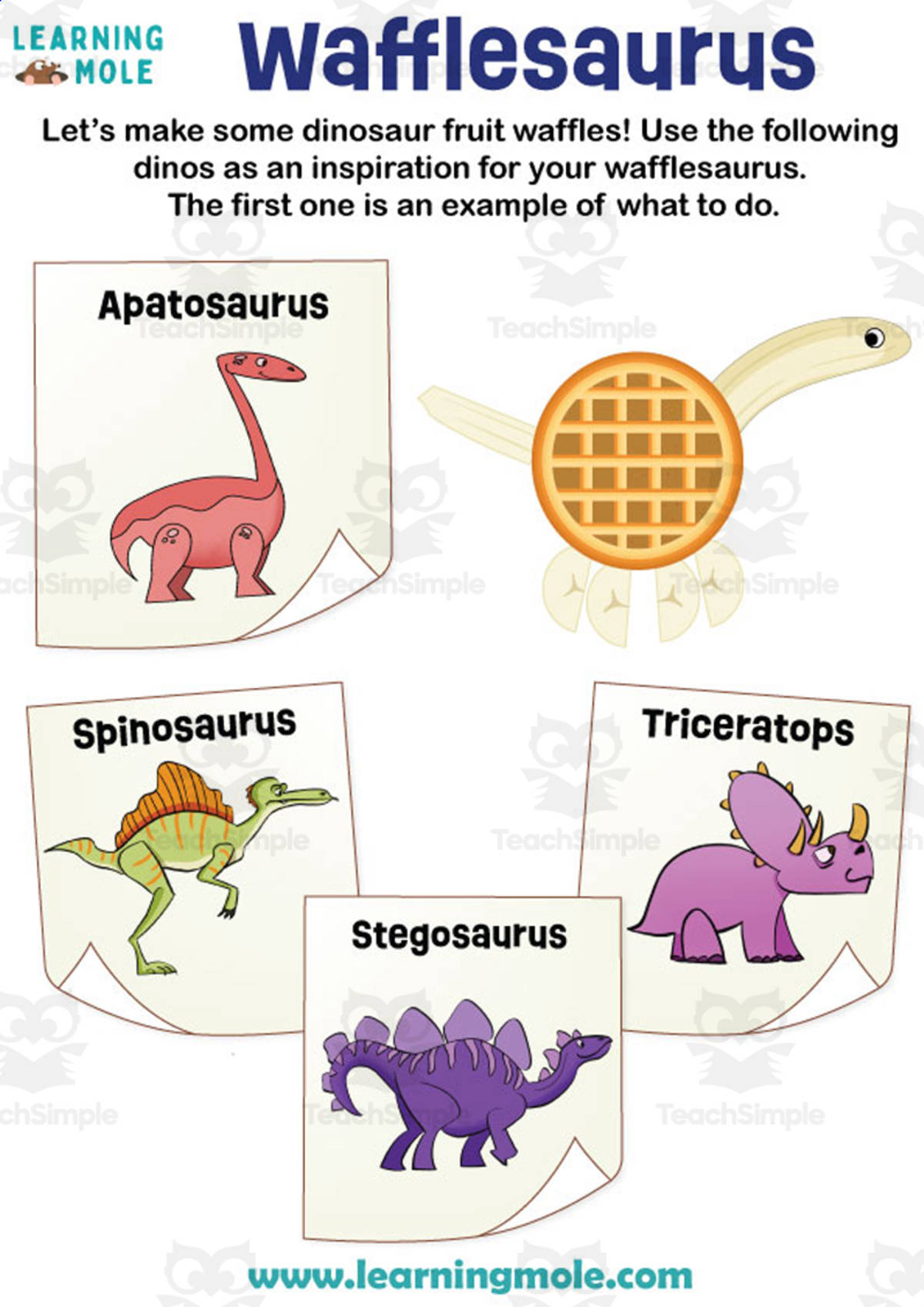 An educational teaching resource from Educational Voice entitled Wafflesaurus Activity downloadable at Teach Simple.