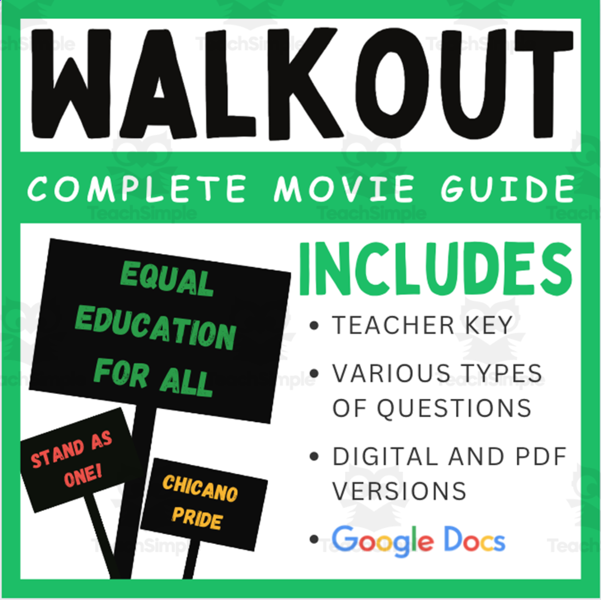 An educational teaching resource from EduPal Learning entitled Walkout (2006): Complete Movie Guide downloadable at Teach Simple.