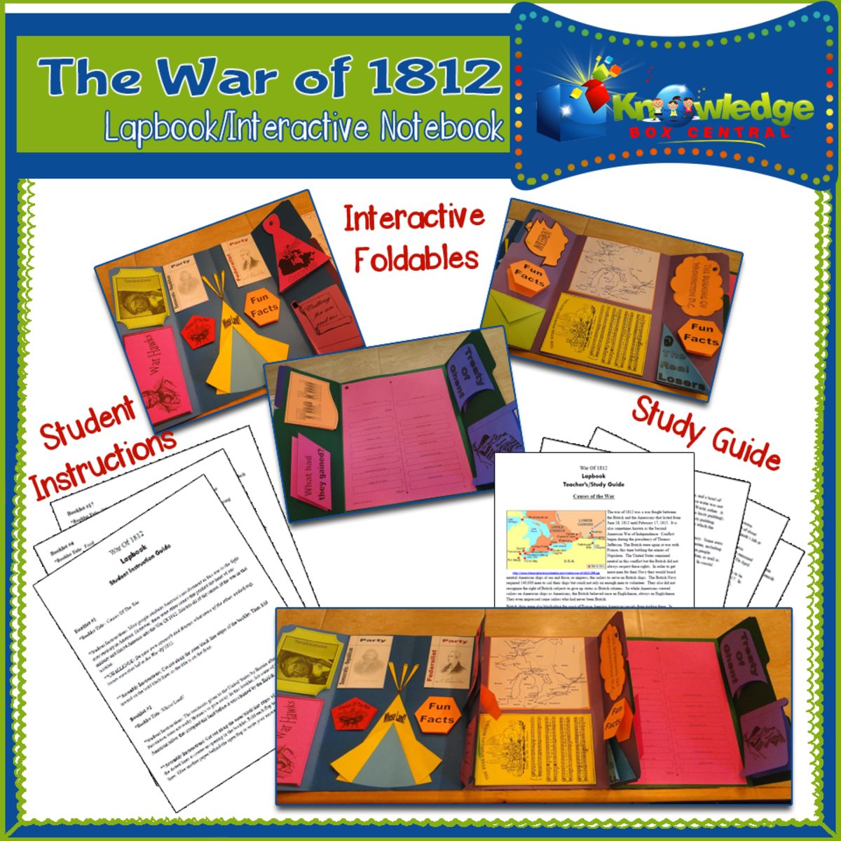 An educational teaching resource from Knowledge Box Central entitled War of 1812 Lapbook / Interactive Notebook - EBOOK downloadable at Teach Simple.