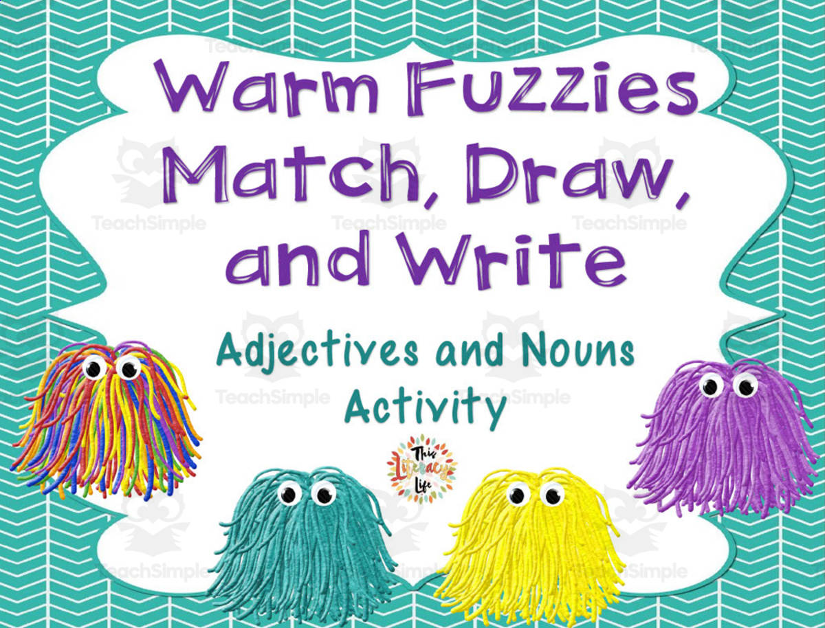 An educational teaching resource from Literacy Life entitled Warm Fuzzies Adjectives and Nouns Activity downloadable at Teach Simple.