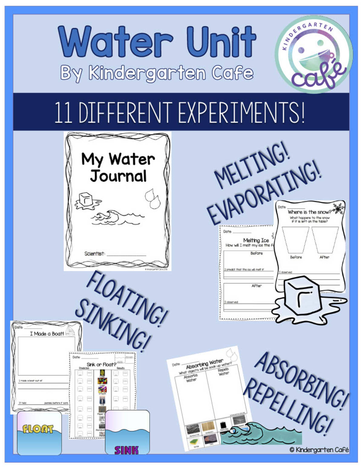 An educational teaching resource from Kindergarten Cafe entitled Water Experiment Journal | Science Water Unit downloadable at Teach Simple.