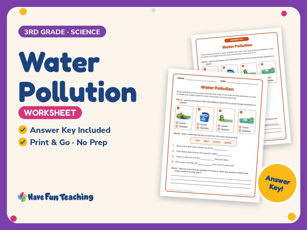Water Pollution Worksheet – 3rd Grade Environments & Resources preview