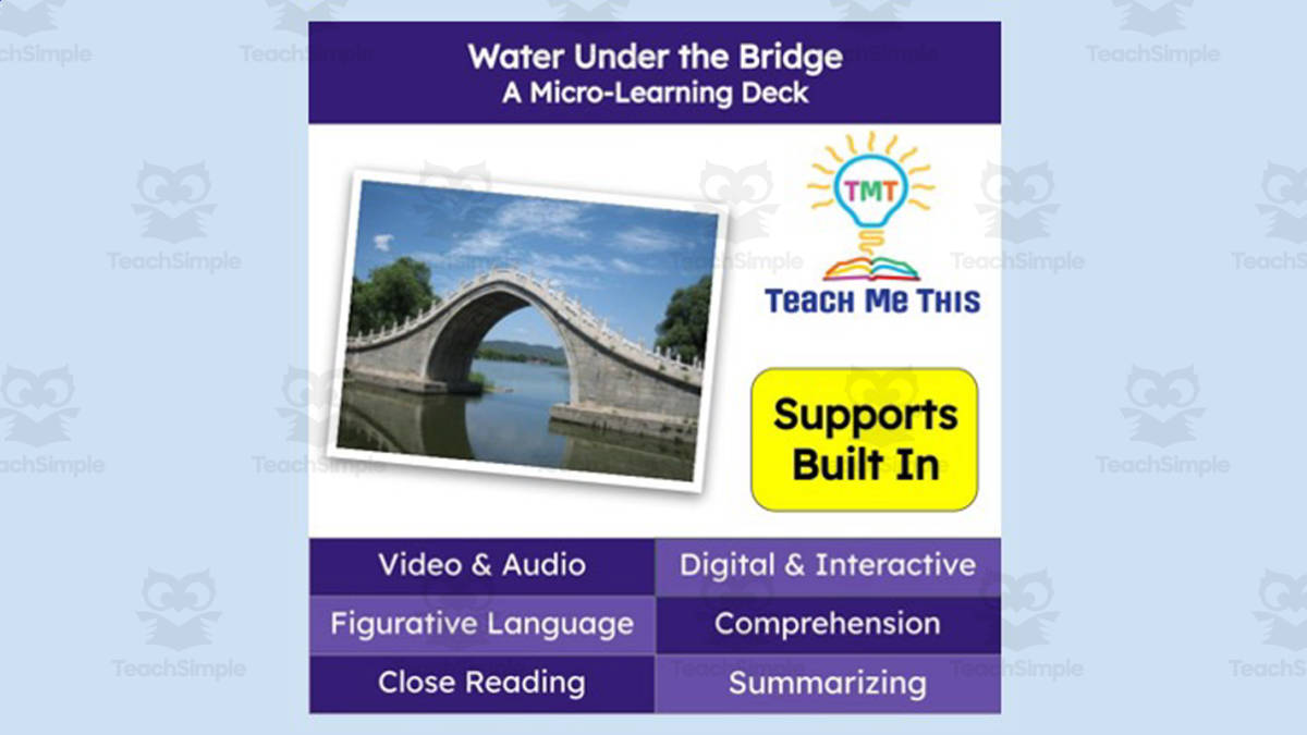An educational teaching resource from Teach Me This entitled Water Under the Bridge | Figurative Language Activity | Micro-Learning Deck downloadable at Teach Simple.
