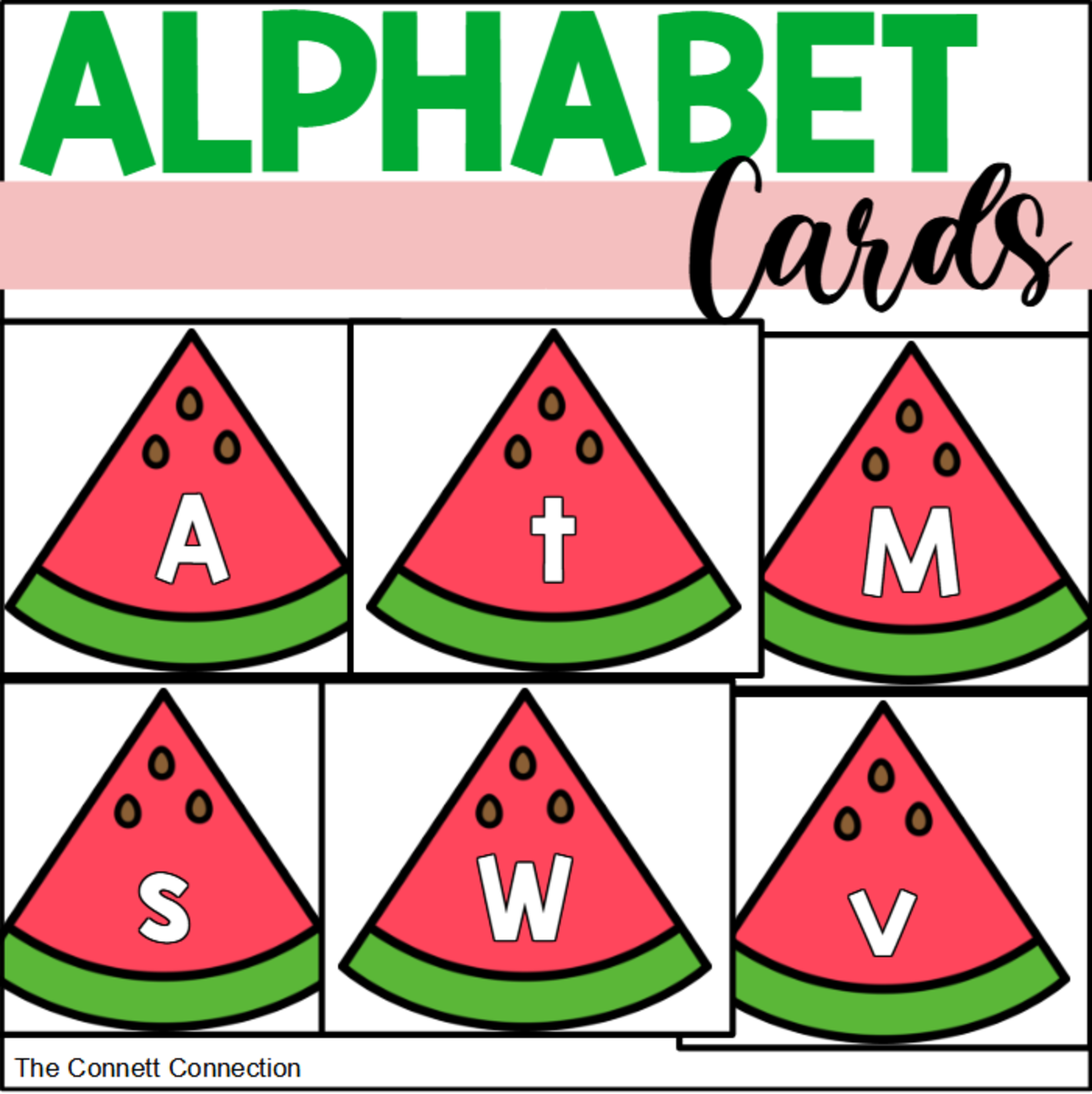 An educational teaching resource from The Connett Connection entitled Watermelon Alphabet Cards downloadable at Teach Simple.