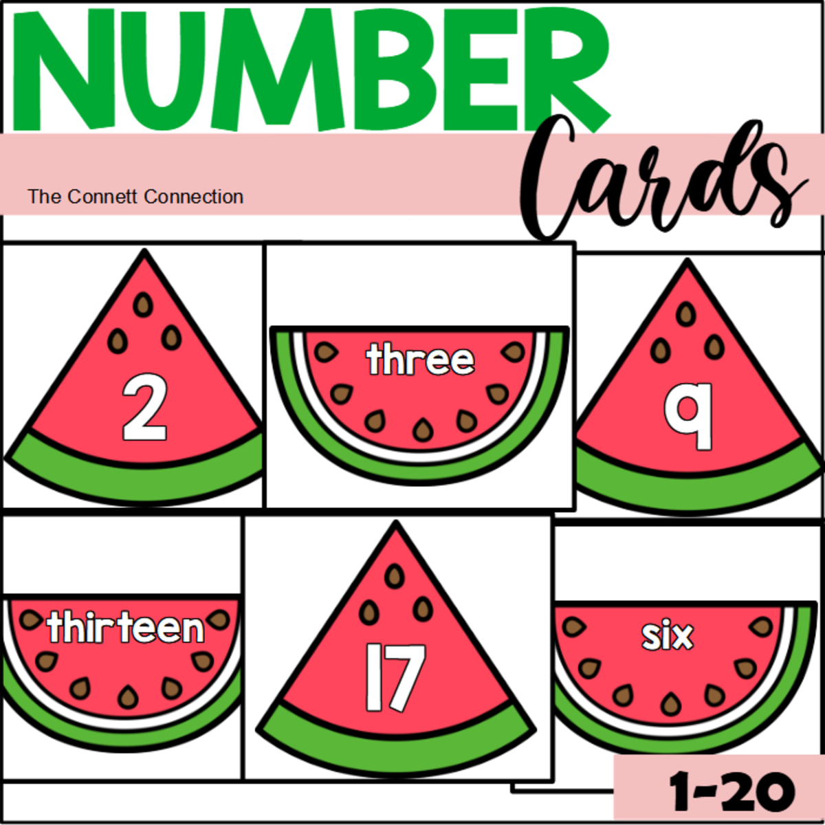 An educational teaching resource from The Connett Connection entitled Watermelon Number Cards downloadable at Teach Simple.