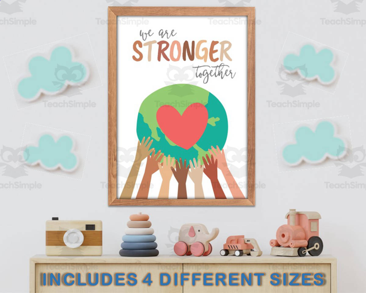 An educational teaching resource from Kids Adventure Yoga entitled We Are Stronger Together Positive Affirmation Wall Art Great for Classroom Decor and Calming Corners downloadable at Teach Simple.