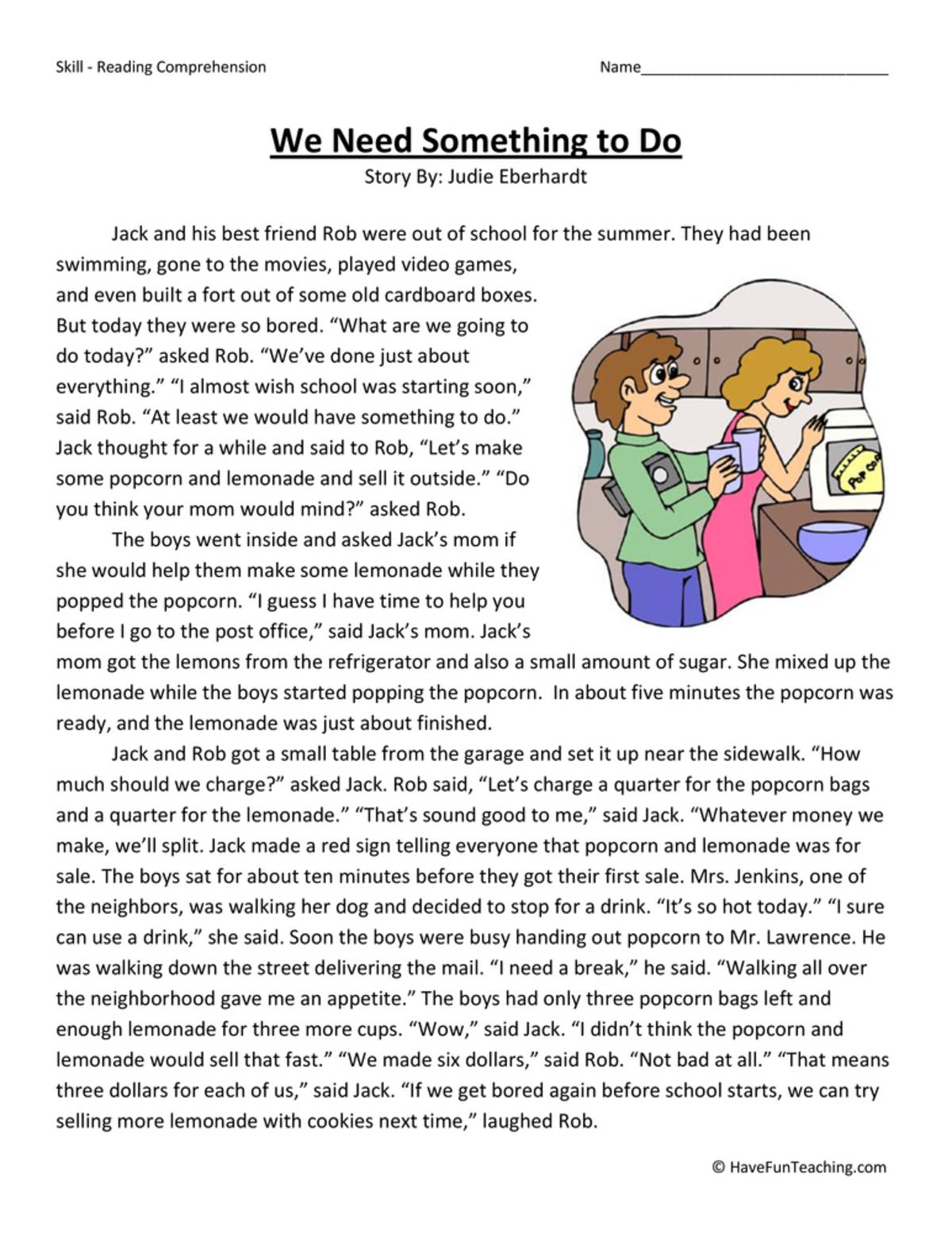 An educational teaching resource from Have Fun Teaching entitled We Need Something Reading Comprehension Worksheet downloadable at Teach Simple.
