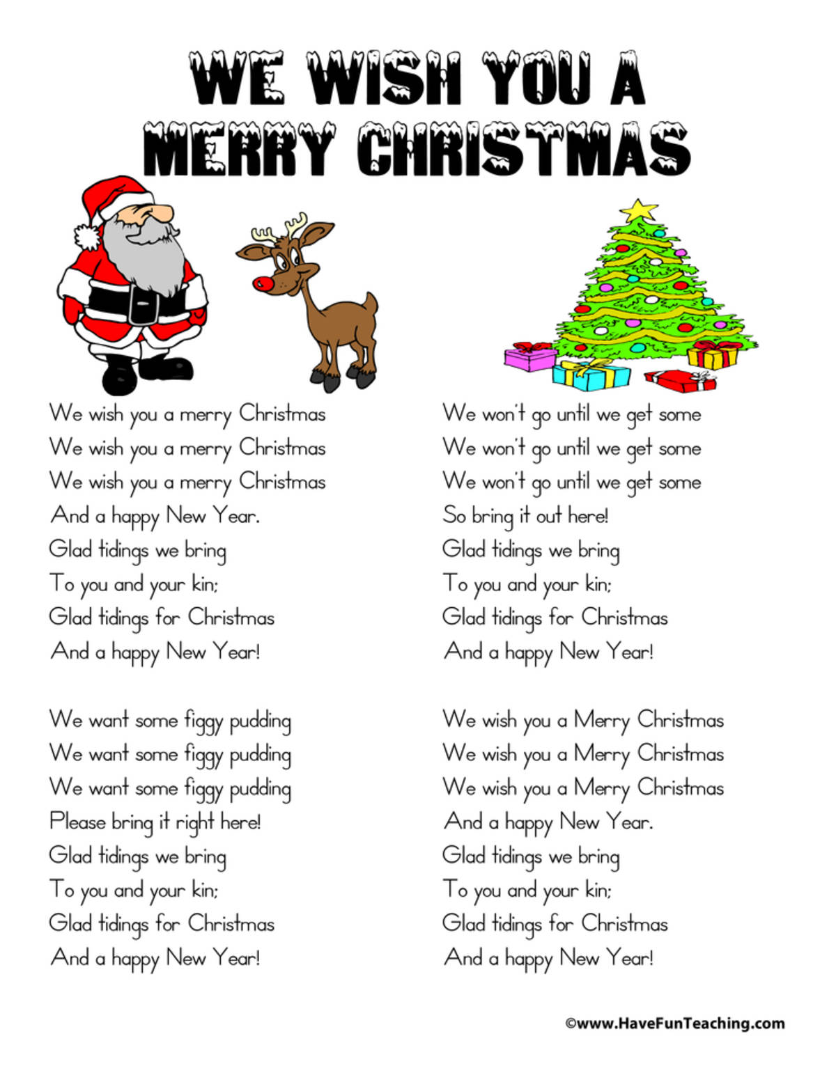 An educational teaching resource from Have Fun Teaching entitled We Wish You A Merry Christmas Lyrics downloadable at Teach Simple.